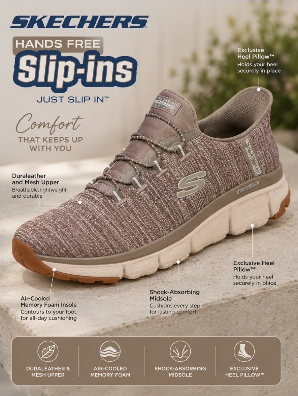 Skechers Women’s Hands Free Slip-Ins – Beige & Blue – Size 11 – New Without Box